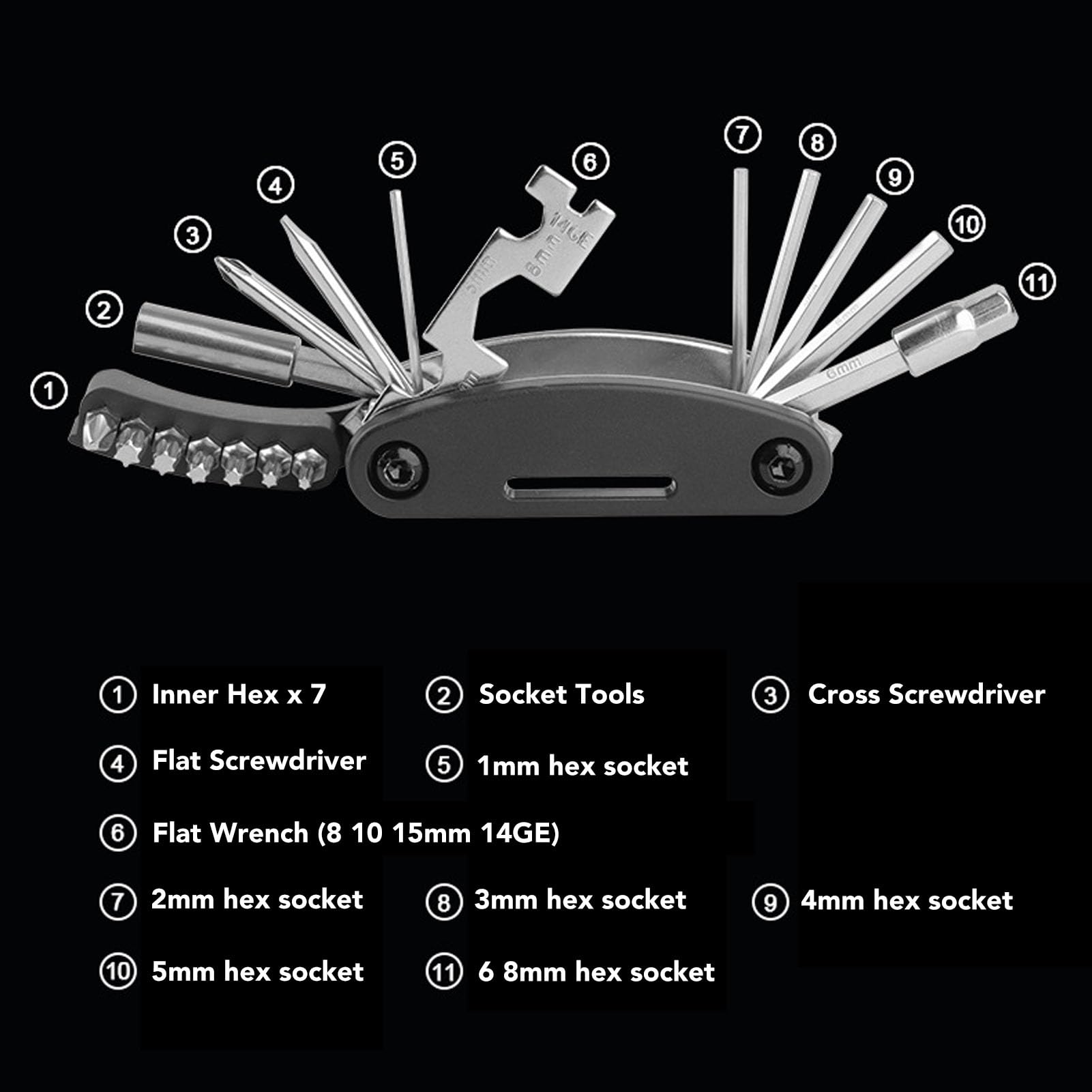CCYLEZ 20 in 1 Multitool, Cycling Multi Tool Kit Electroplating Process Portable Safety for Travel for Camping (Black)