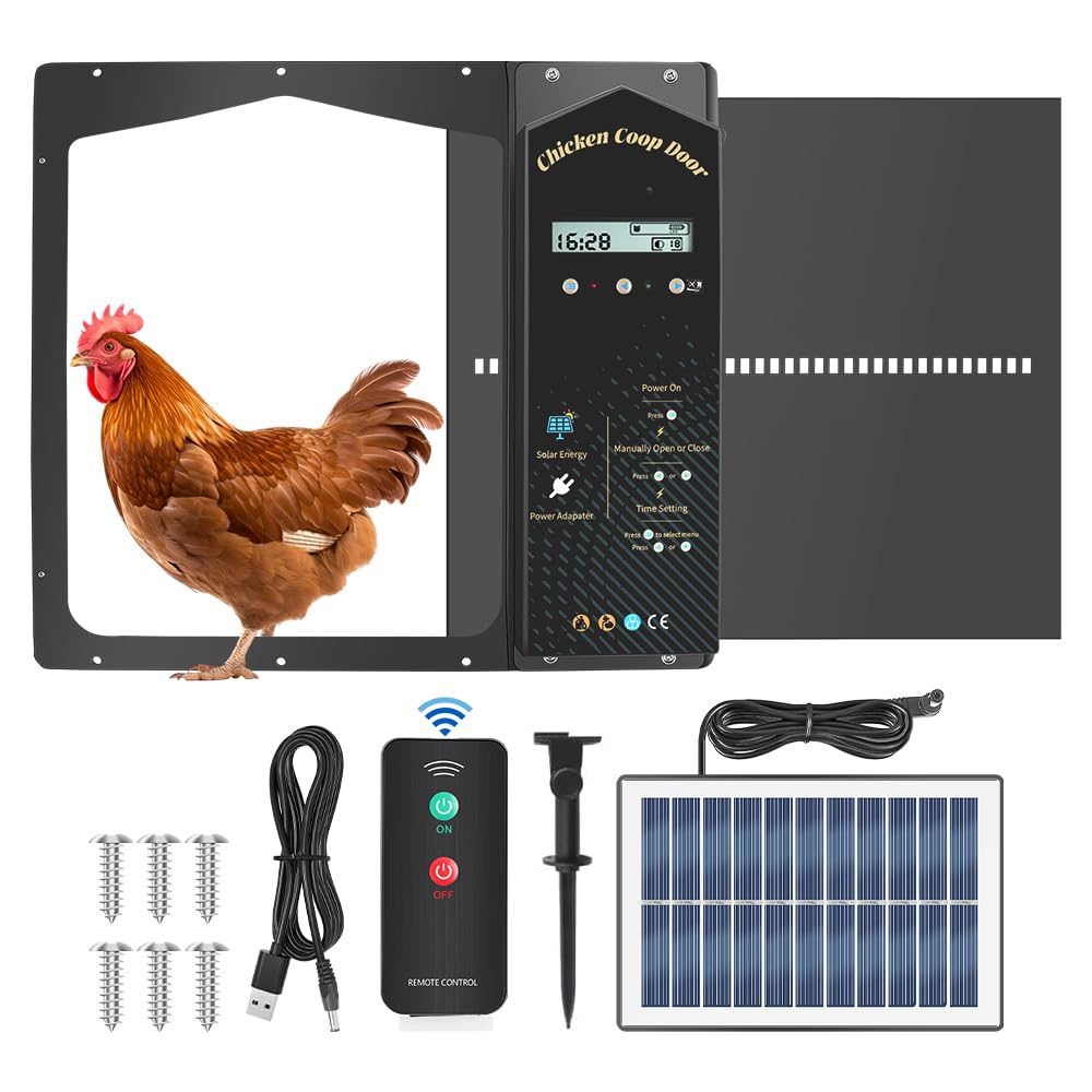 Produktbild von Automatische Hühnerklappe Solar – Mit APP, WLAN, Timer, Lichtsensor, Einklemmschutz Und 4000mAh Akku