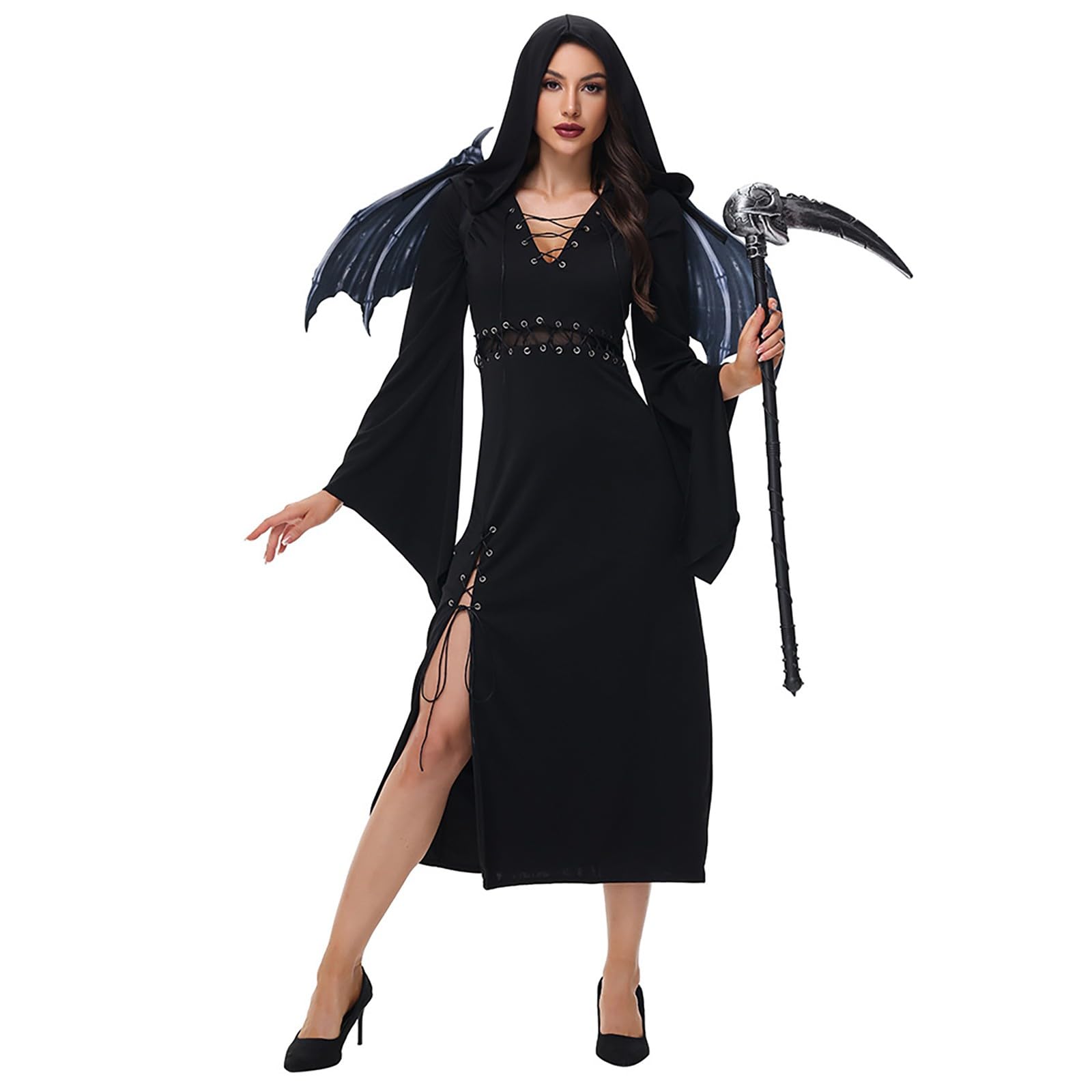 Generisch Disfraz gótico para Halloween, elegante vestido largo para cosplay, bruja oscura y traje para fiestas temáticas y festivales