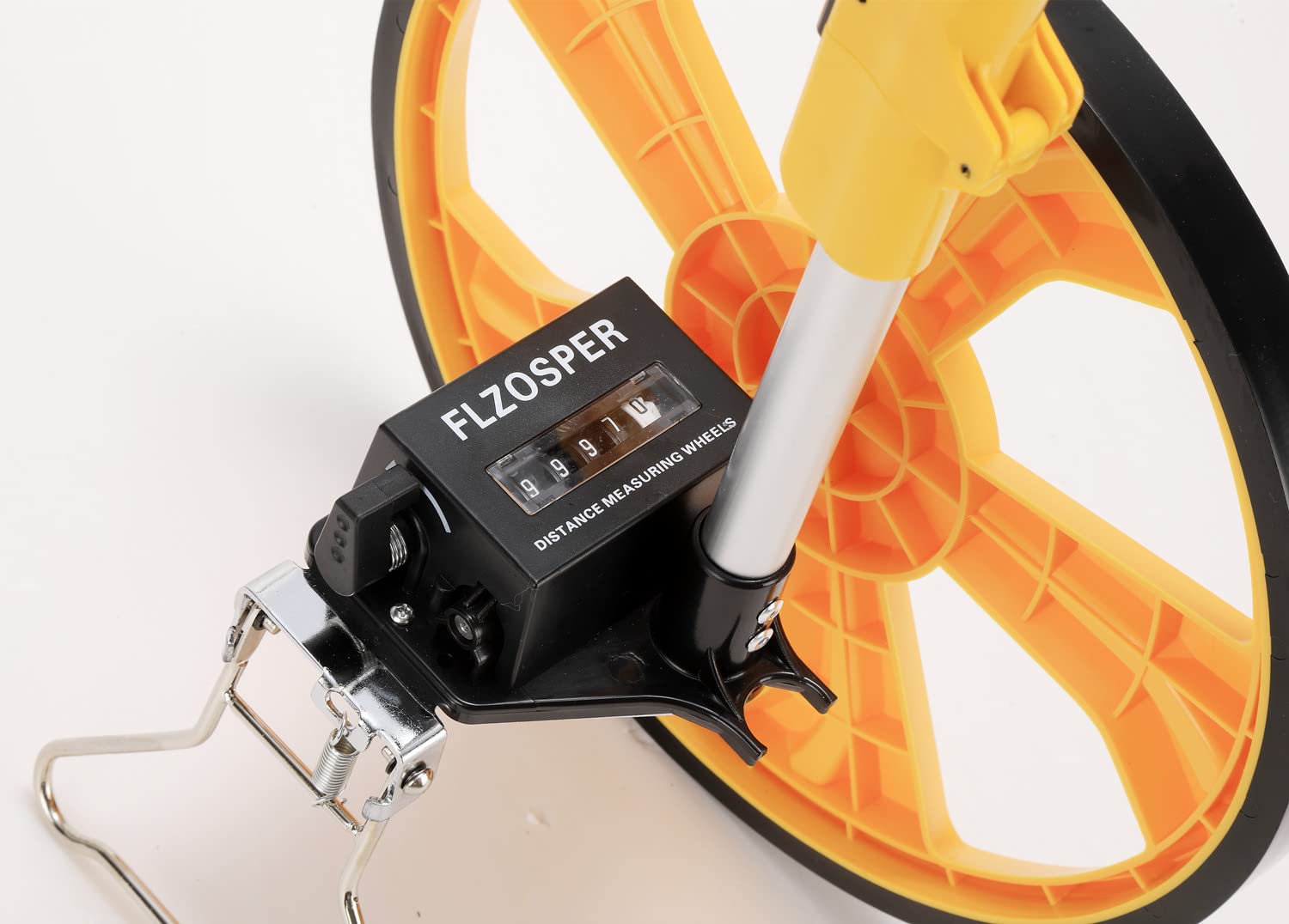FLZOSPER - Rueda medidora portátil de tres pliegues de 13 pulgadas, mide hasta 99.999.9 pies, herramienta de topografía perfecta para medición de distancia (amarillo)