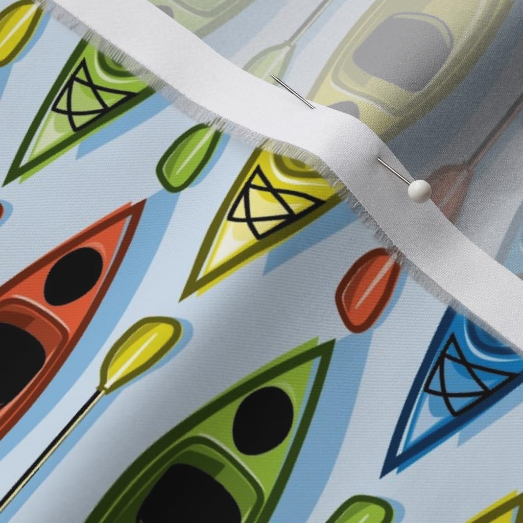 Spoonflower Fabric - Kayaks Blue Outdoor Yellow Green Water Sports Lake House Printed on Organic Cotton Sateen Fabric by The Yard - Sewing Quilting Apparel Home Decor