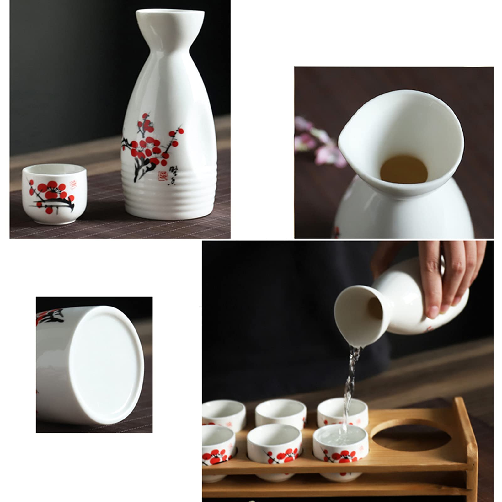 Set per Sake in Ceramica, Set per Sake con ripiano Set di Tazze per Sake da 7 Pezzi Porcellana Tradizionale Tazze in Ceramica Artigianato Bicchieri da Vino, F (Colore : C) (DD) (DD)