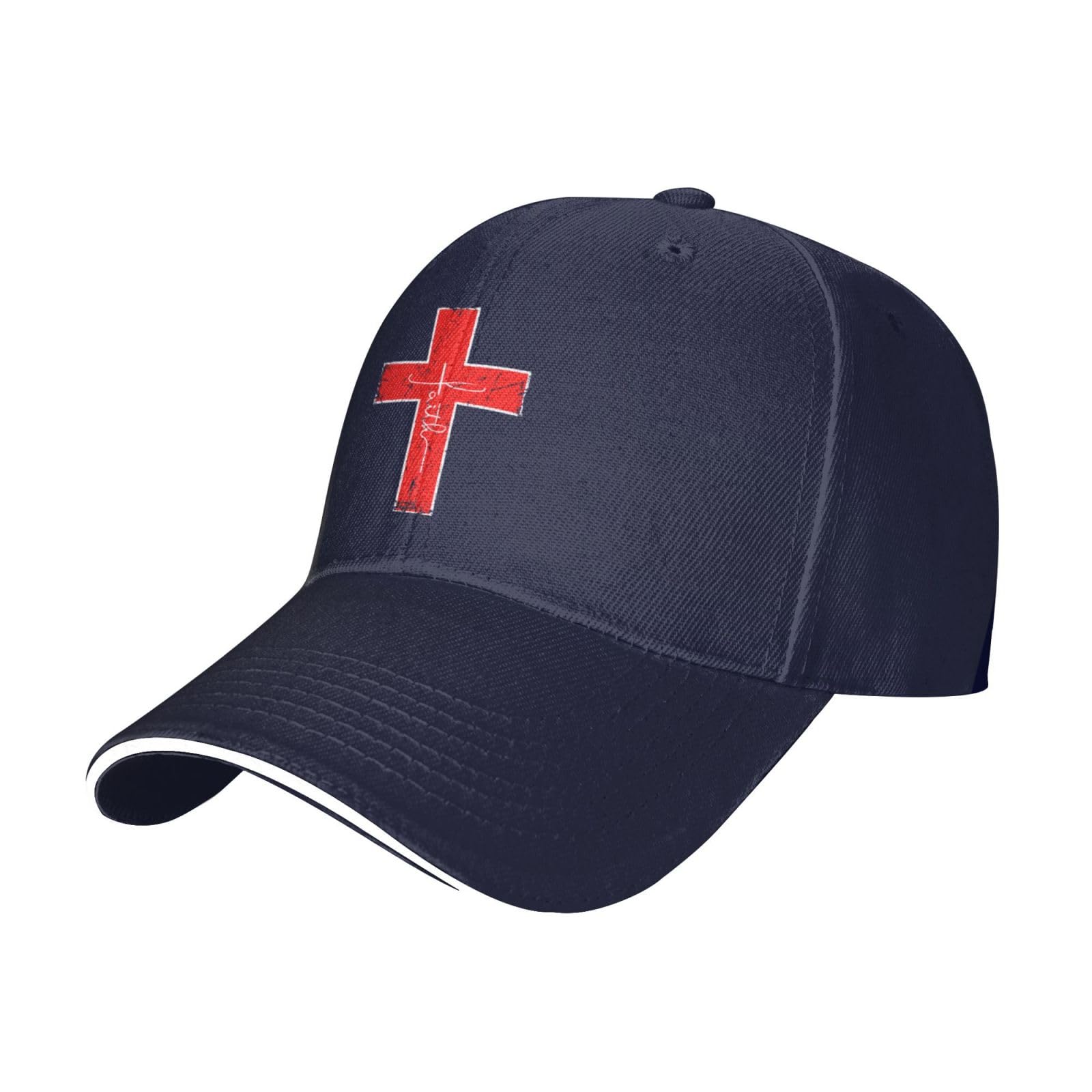 Fwjzdsp Unisex Navy Blue Faith Red Cross Jesus Christ Prayer Love Christian Baseball Hats For Men Adjustable Dad Hat Trucker Cap,Black