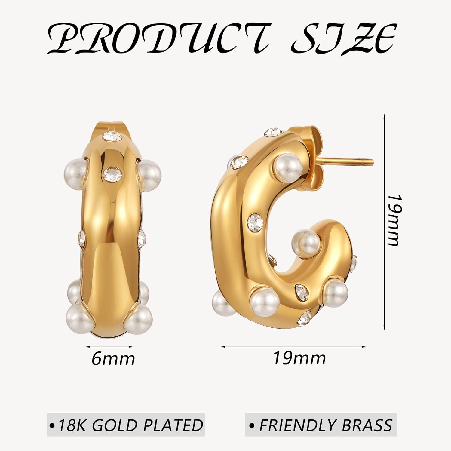 Ornaland Chunky Open Hoops Earrings Gold Hoop Earrings Stainless Steel with Zircon and Shell Bead Fashion Huggies Hoop Earrings Jewelry Gift for Women - Image 3