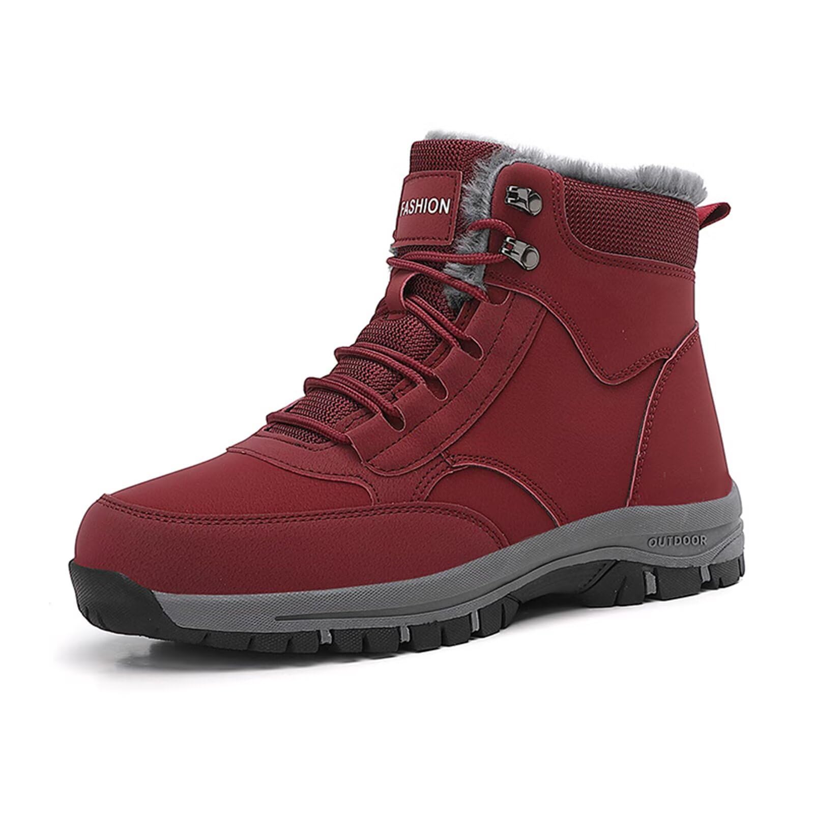 Jakcuz Womens Snow Boots Waterproof Insulated Lace up Faux Fur Lined Ankle Boot for Cold Weather High Top