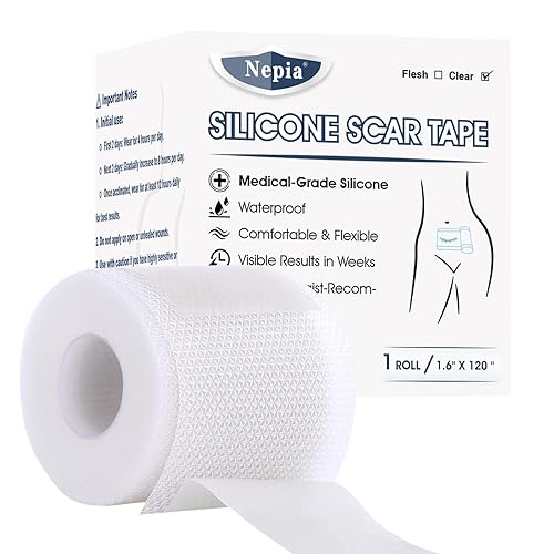 Nepia Hojas de silicona para cicatrices de 1.6 x 120 pulgadas, rollo (3M) Grado médico Cinta de cicatriz reutilizable para aplanar y decolorar