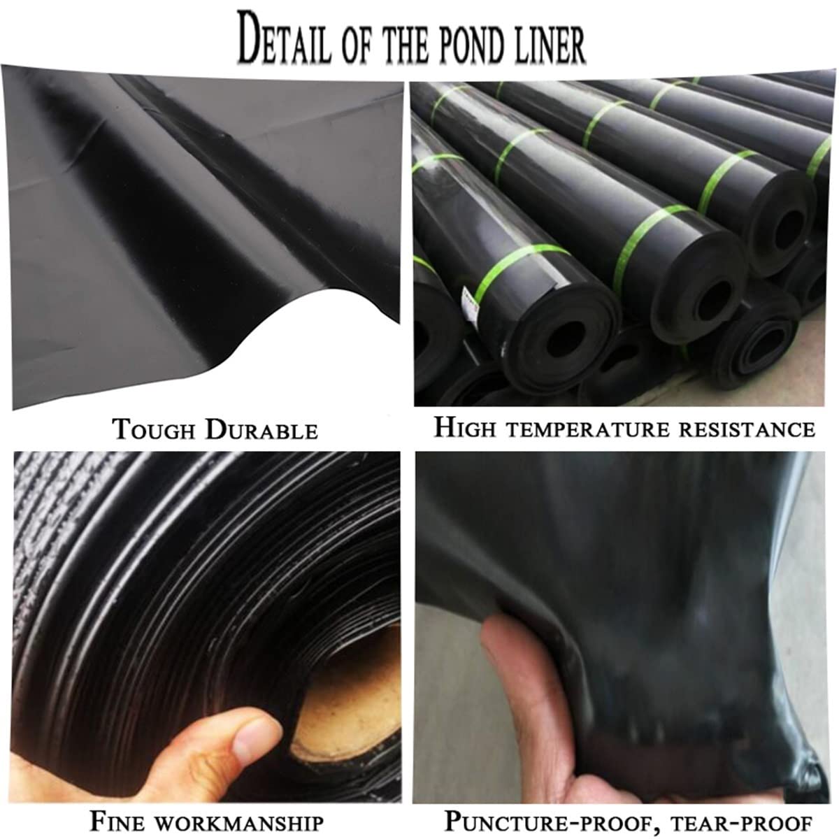 Olivy Película Lona Estanque PVC Resistente Al Desgarro 2x2m 4x5m 5x5m 10x10m 10x12m Revestimiento De Estanque Flexible Membrana Impermeable Plegable para Cascada, Agua, Jardín, Paisajismo
