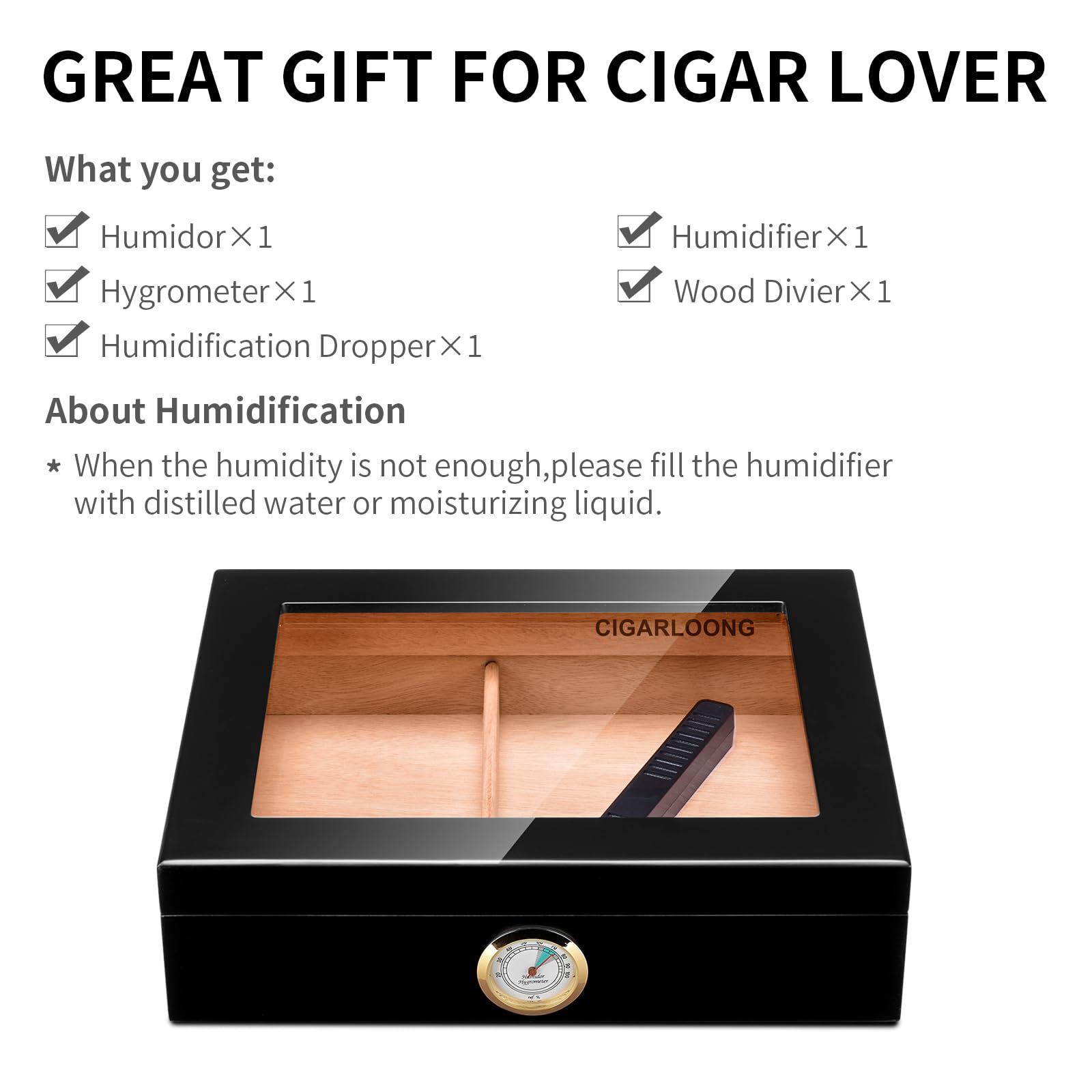 Zigarren Humidors Spanische Zeder mit Hygrometer und Luftbefeuchter, Elegante Zedernholz Desktop Box, für Männer