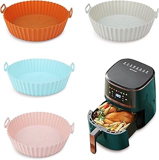 4 Pack Air Fryer Silicone Pot,Reusable Air Fryer,Fryer Accessories for Home Kitchen,Replacement Basket Air Fryer Liners,Round Air Fryer Basket Easy Clean for Baking Roasting Microwave,7.5"