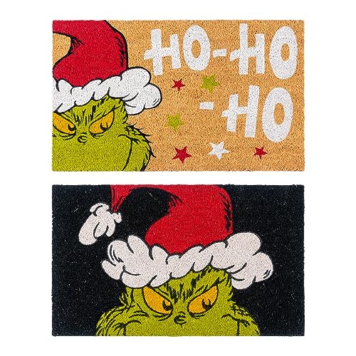 Gertmenian The Grinch Coir Doormat - 2x3 Welcome Mat (2-Pack) Ideal for High Traffic Areas in Front Door Garage Entryway - The Grinch Ho Ho Ho/Santa 19597