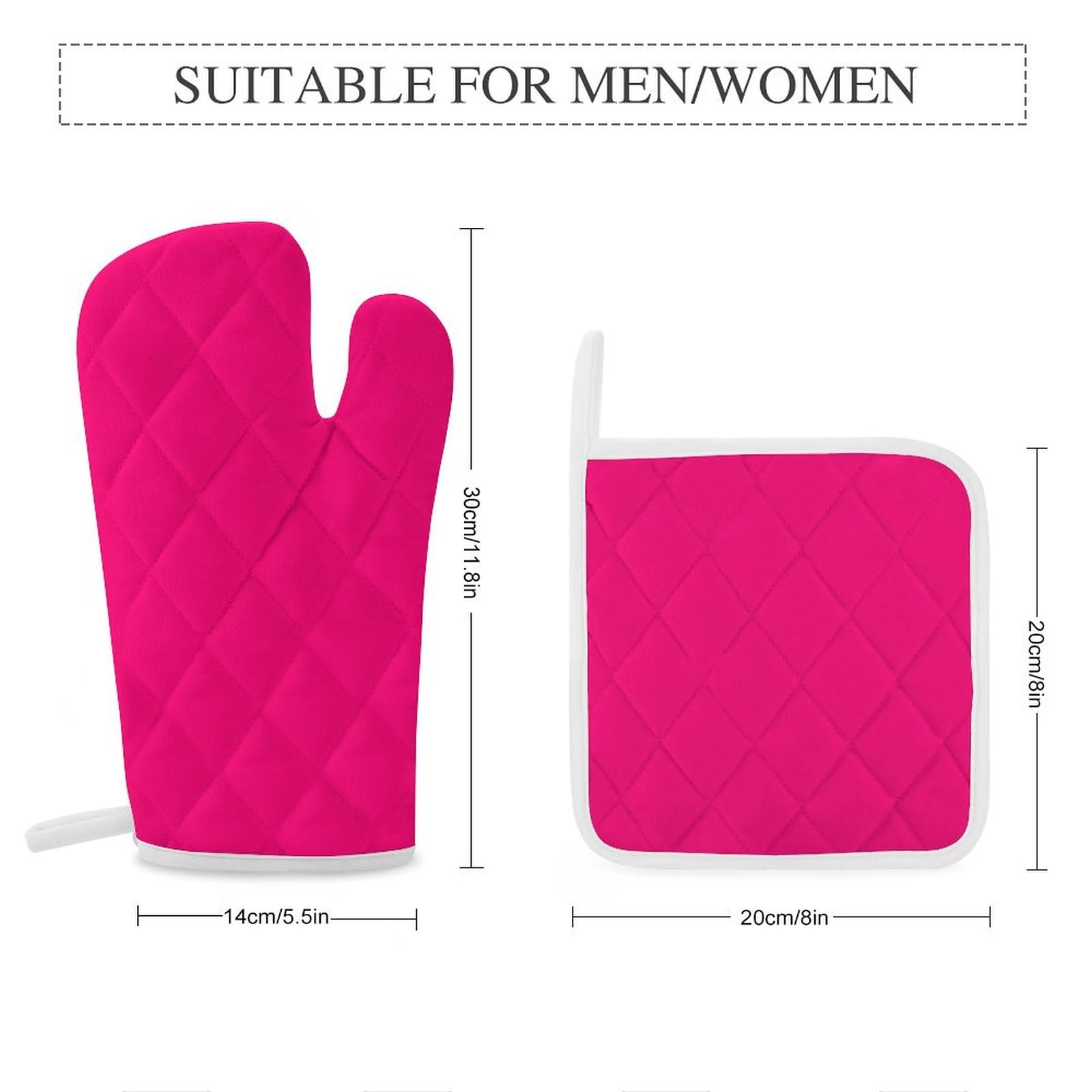 4PCS Oven Mitts and Pot Holders Sets, Chic Hot Pink Fuchsia Solid Plain Elegant Modern Oven Mitts Set Heat Resistant Kitchen Microwave Gloves Safe for Baking,Cooking, BBQ