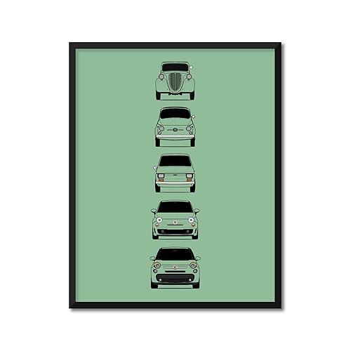 CUSTOMIZABLE COLOR Fiat 500 Generations Inspired Poster Print Wall Art Handmade Decor of the History and Evolution of the Fiat 500 (Topolino, 500