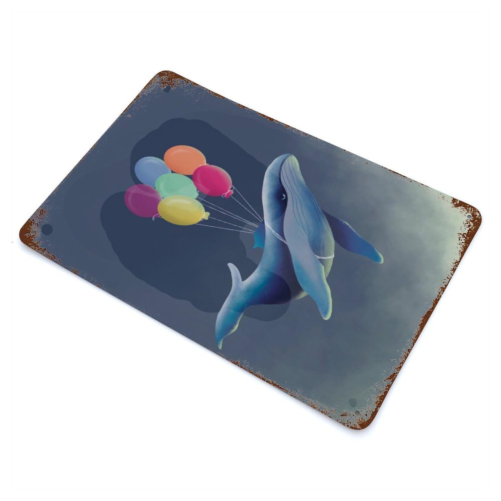 Whale Hello There Vintage Wall Sign 11.8"x7.9", Rust Effect Metal Decor for Office, Studio And Wall Decor