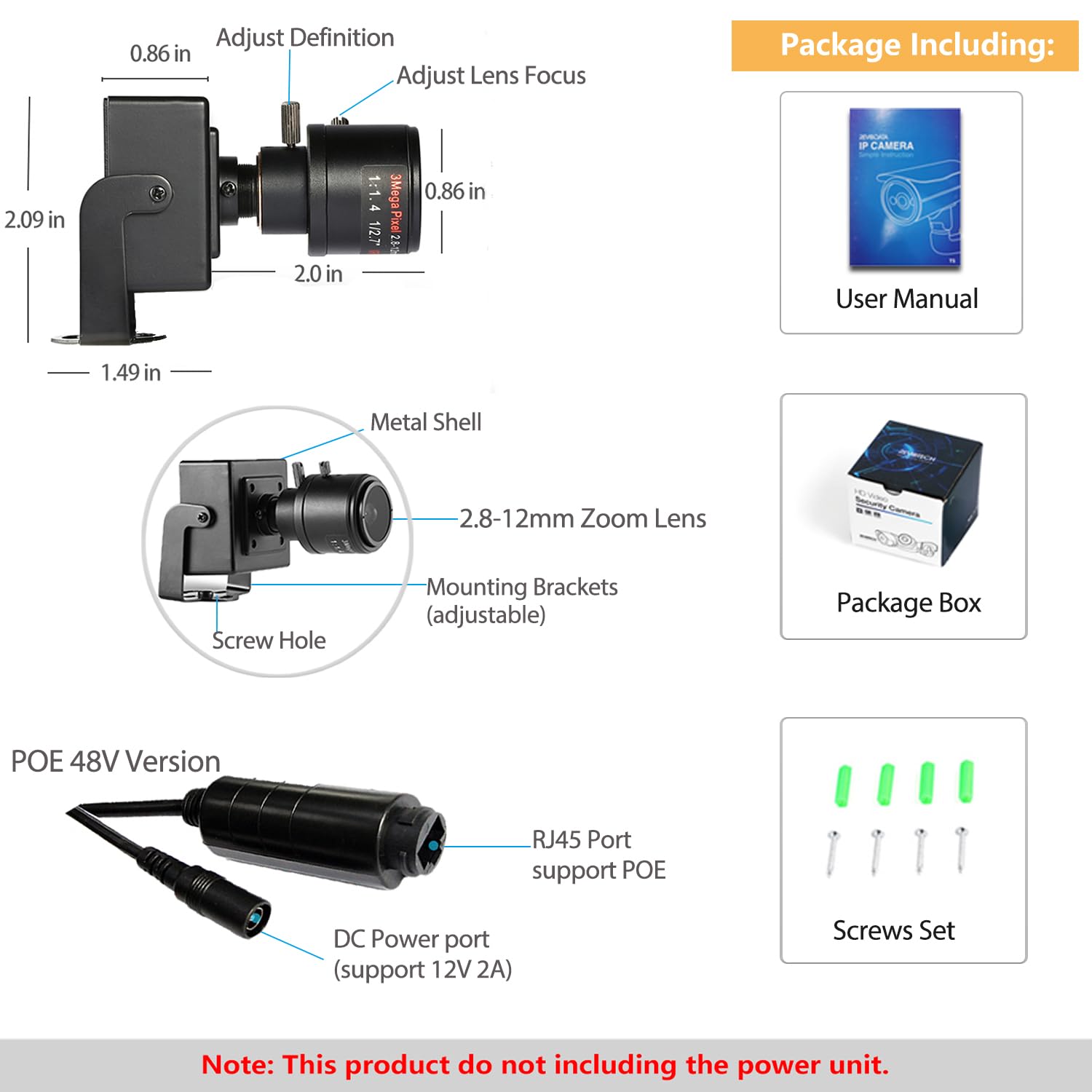 Mini Telecamera IP POE da 5MP (2880x1616P), Zoom Manuale 2,8-12 mm Obiettivo,Telecamera di Sorveglianza Interna P2P H.265 CCTV Video POE Camera Rilevamento del movimento (I712-P-HS)