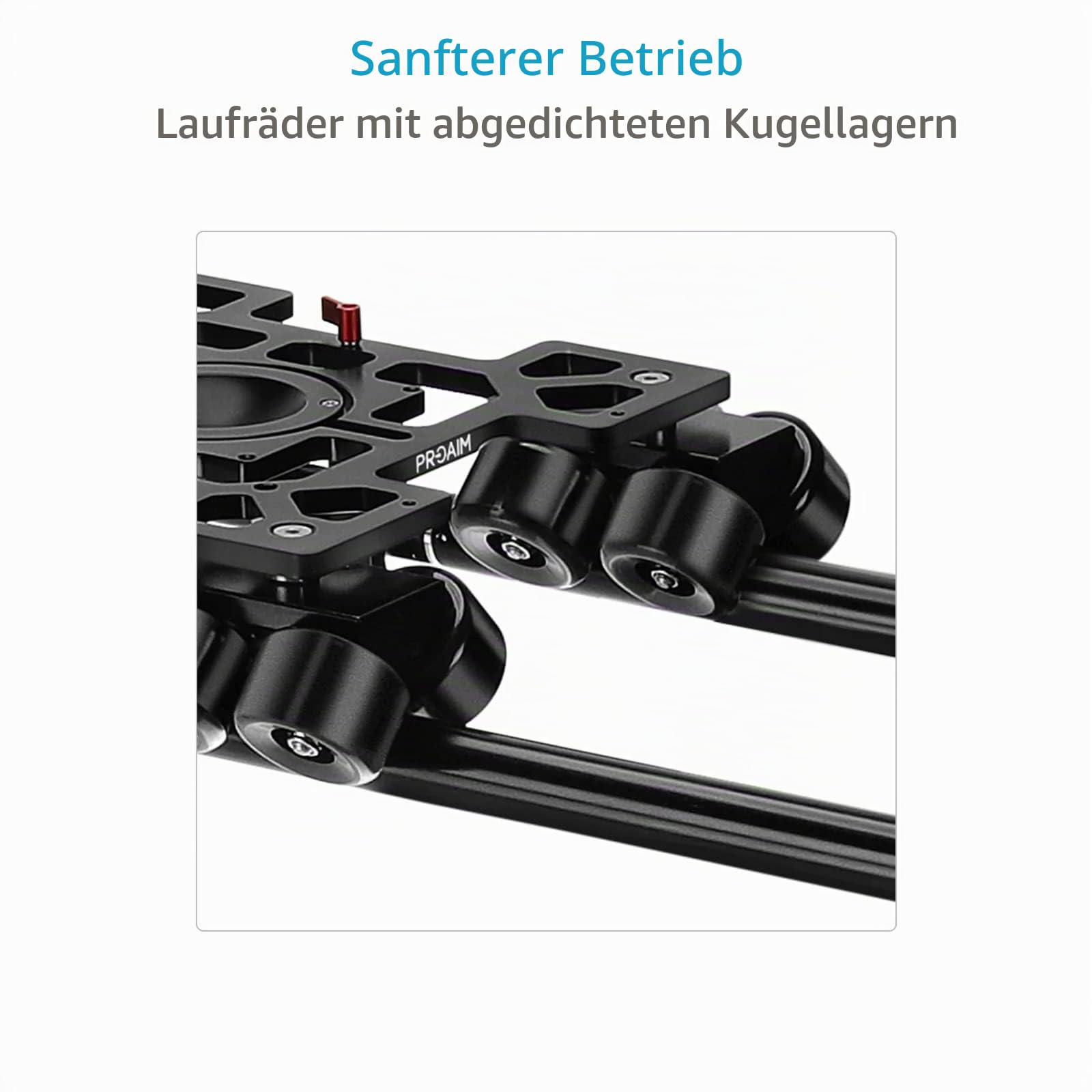 PROAIM Breeza Pro Kamerawagen mit Schiene. Mitchell, 75 mm, 100 mm Schüsselhalterung. Nutzlast bis zu 50kg / 110lb (DL-BRZP-01) | 16-Rad-Dolly mit Doppelkugellagern; Mitchell + 75/100mm Bowl-Mounts, Teleskopklemmen & gepolsterter Tasche
