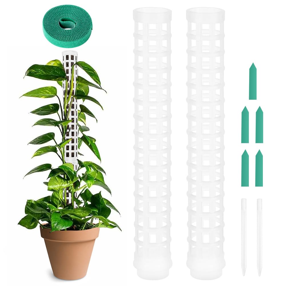 OFFCUP Plastic Moss Poles, 2x 25cm/ 50cm Monstera Plant Support for Climbing Plants Plant Poles with Cable Ties & Labels