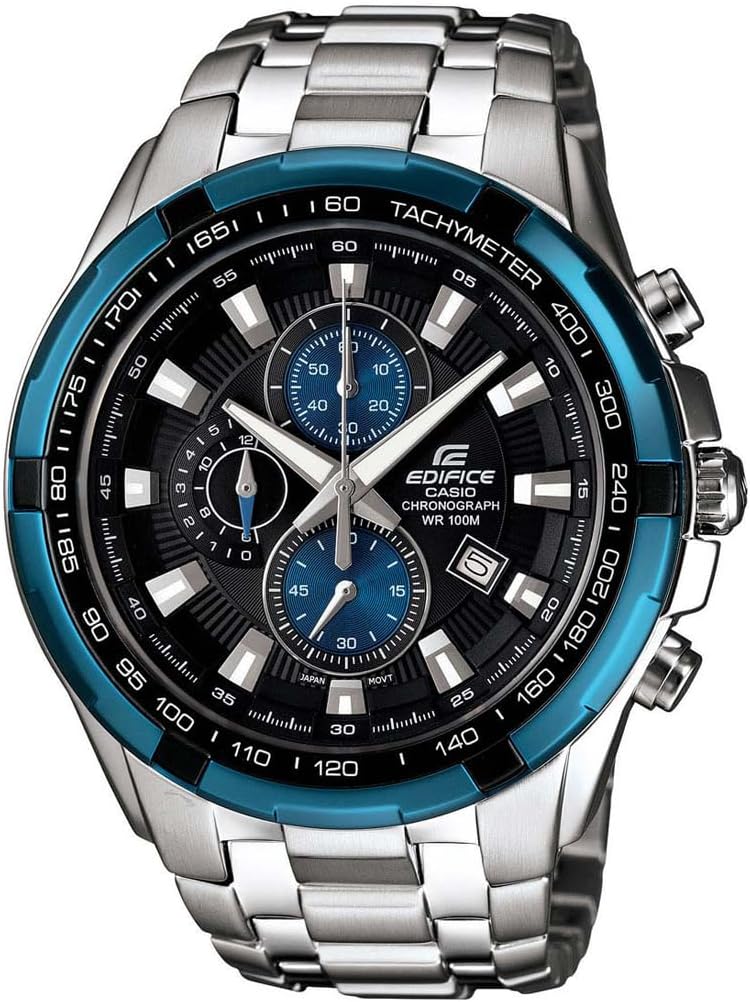 Edifice EF-539D-1A2VDF Analog Black Dial Men Watch Silver Metal Strap (ED462)