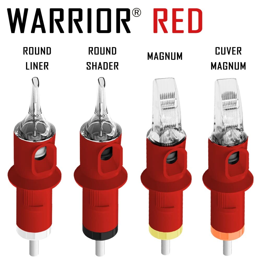 WARRIOR Red Cartucce Aghi per Tatuaggi Professionale Sterilizzate con Eo Gas Tattoo Needle Cartridge Round Liner 20 pezzi in Acciaio Chirurgico Usa e Getta Trucco Permanente Sopracciglio (RED-0803RL)