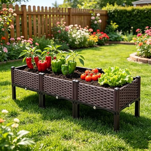 Image of Elevated Raised Garden Bed 120x40x37cm, Self Watering Planter Box Drainage