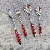 IKXO 16 Pieces Red Gum Wood Handle Silverware Set for 4, Exquisite Ergonomic Flatware Set Food-Grade Stainless Steel Cutlery Set, Tableware Eating Utensils, Mirror Finished, Dishwasher Safe…