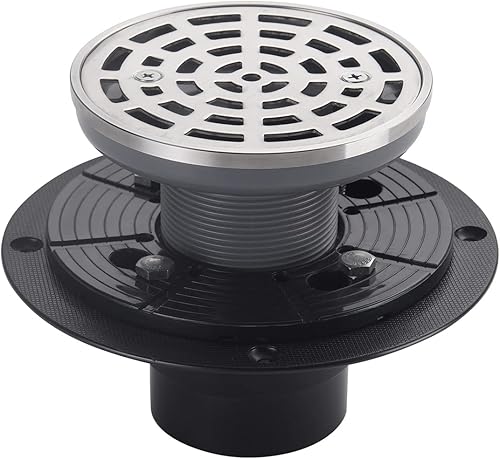 DEOKXZ Drenaje de ducha redondo de níquel cepillado de 4 14 pulgadas, tornillos de rejilla extraíbles en cubierta de drenaje, base con kit de brida