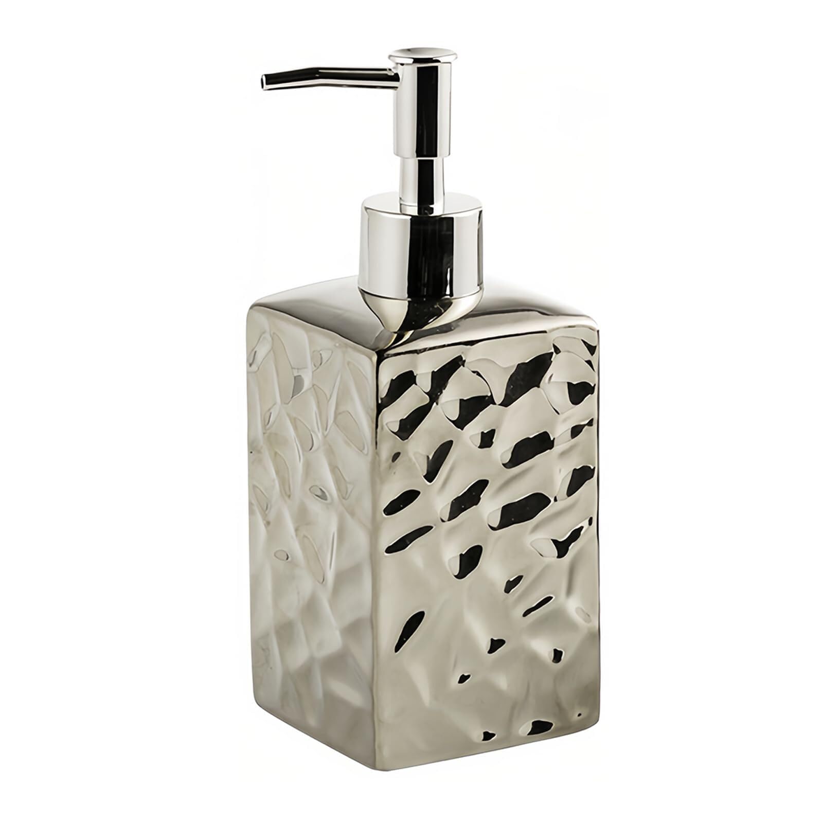 Bathroom Countertop Soap Ceramic Gold Lotion Bottle with Pump Sliver Shampoo Bottles for Barthroom Kitchen Decor and Accessories(Sliver 400ml)