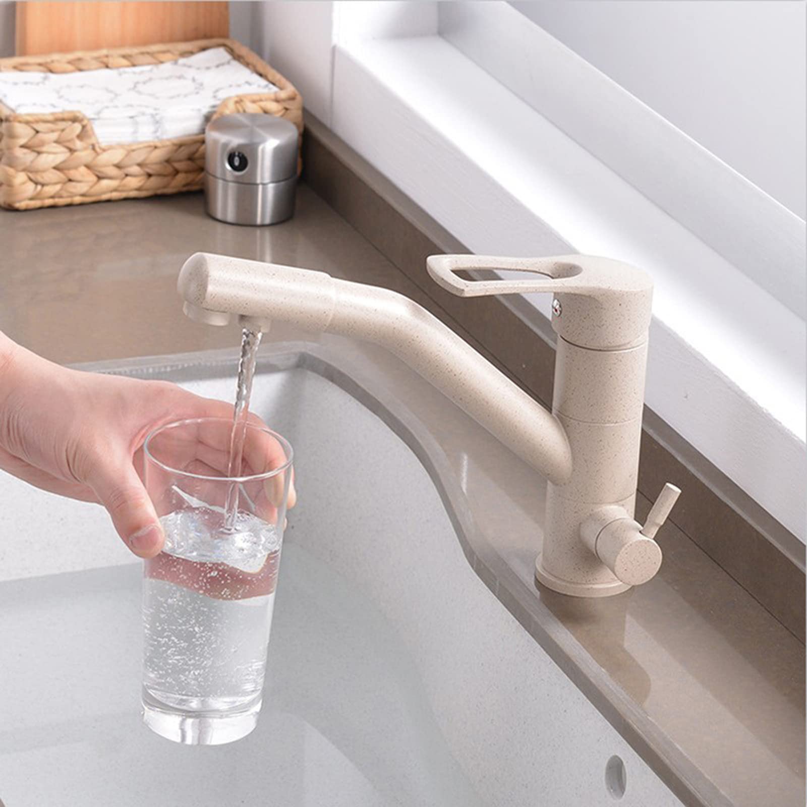 Robinet de Filtre à 3 Voies pour évier de Cuisine, Robinet de Filtre à Eau à 3 Voies, Robinet d'évier de Cuisine pivotant en Laiton, robinets d'évier de Cuisine 3 en 1 -