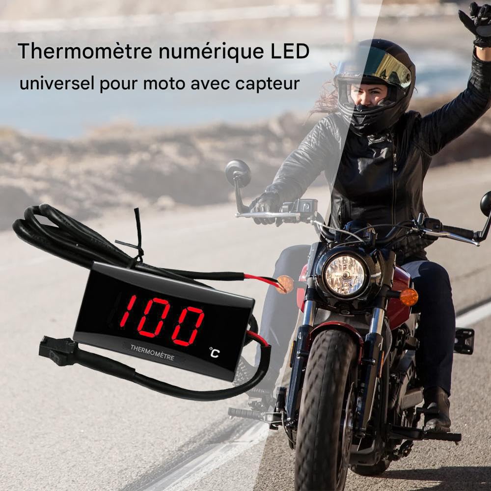 Termometro digitale universale per moto a LED con sensore, indicatore della temperatura dell'acqua 0-120 ℃ per scooter da corsa 12V, luce rossa
