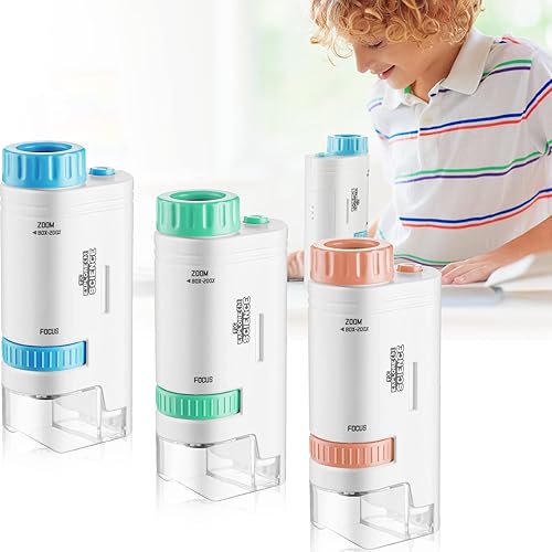 Hoteam Microscopio de bolsillo para niños, 80 x 200 x microscopio de bolsillo con luz LED, microscopio portátil para niños pequeños, suministros de