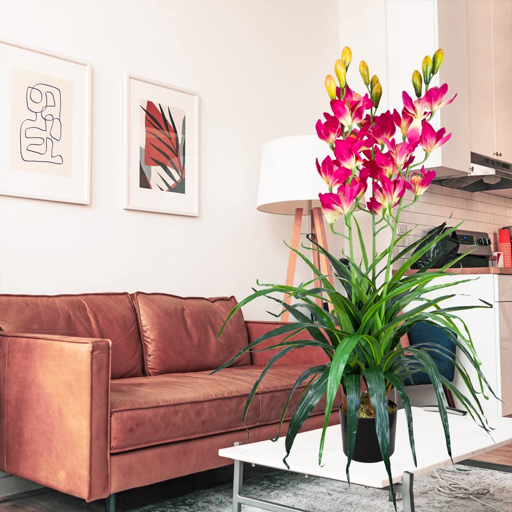 Decovego Orchidée Plante Artificielle Artificiel avec Pot 100cm 27 Fleuraisons Rose