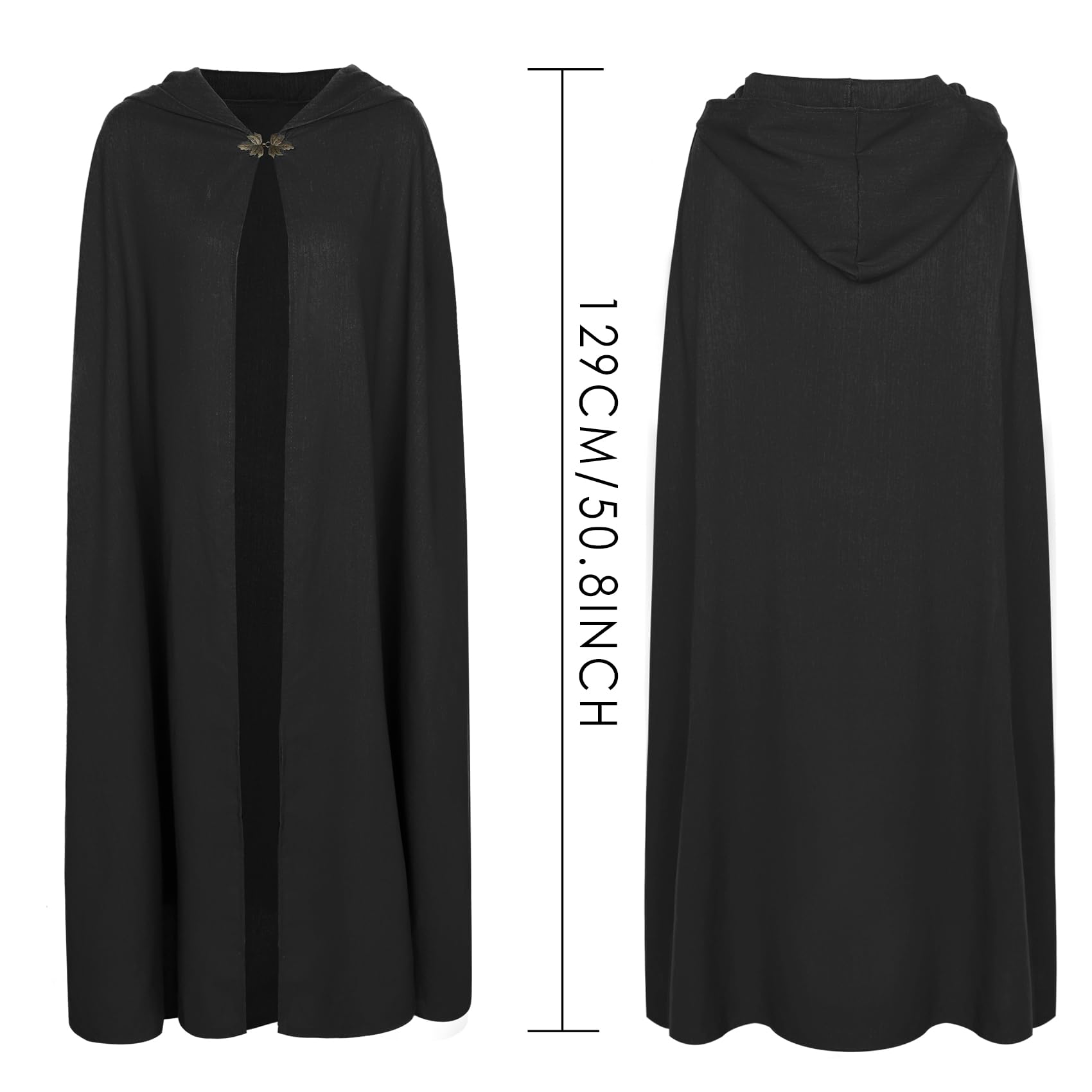 keland Capa medieval de lino Renaissance con capucha para mujer, hombre, Halloween, cosplay (negro)