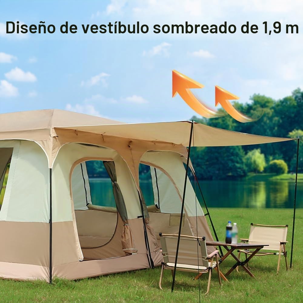 Tienda de campaña de Viaje con 2 Habitaciones Tienda de campaña Familiar Grande Transpirable y Resistente a la Lluvia para 6-8 Personas Acampar al Aire Libre Senderismo Mochilero Playa