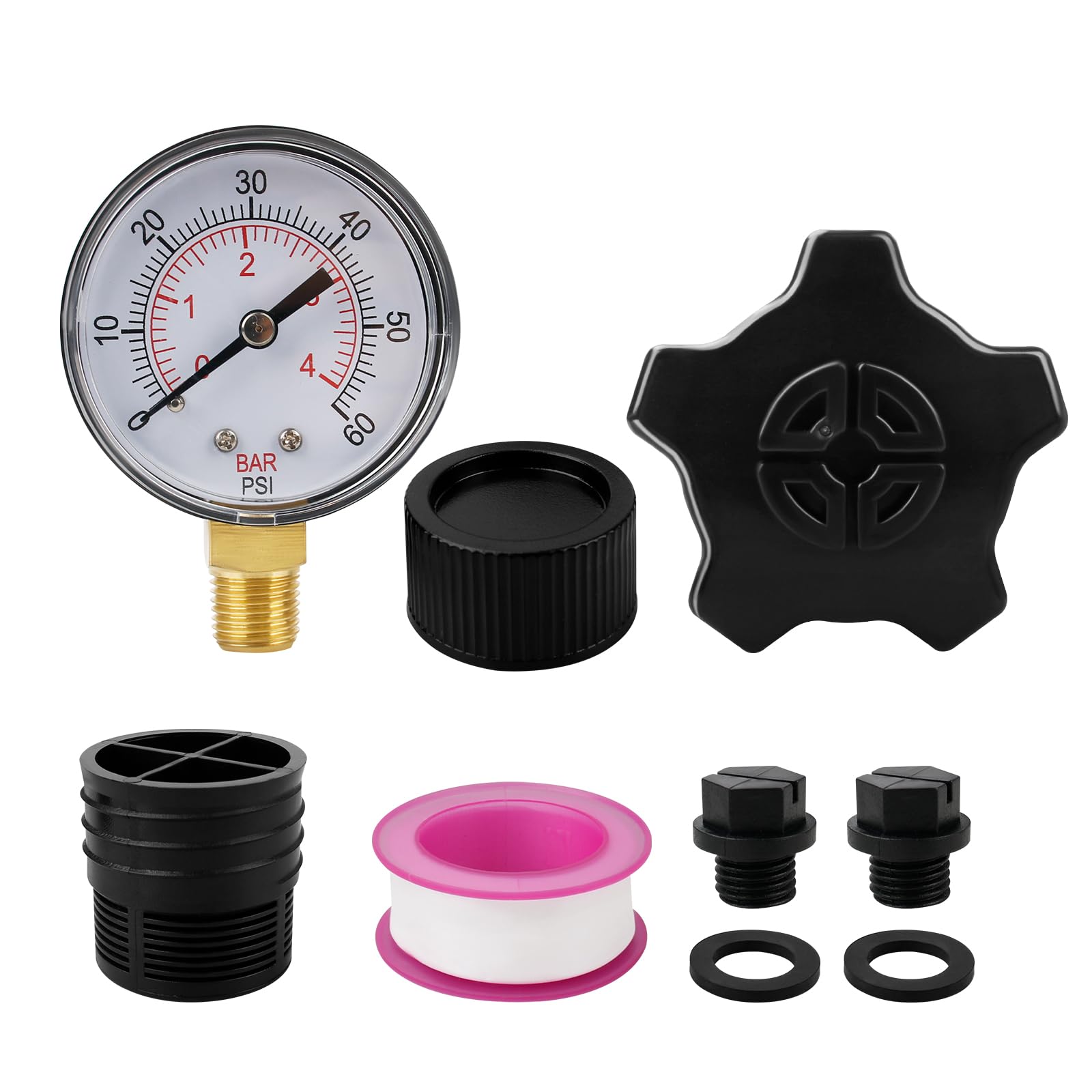 BOUYAO ECX270861 Pressure Gauge Replacement, SX180LA Drain Cap Assembly, SX180HG Drain Cap & SPX1700FG Pool Pump Pipe Plug with Gasket Compatible with