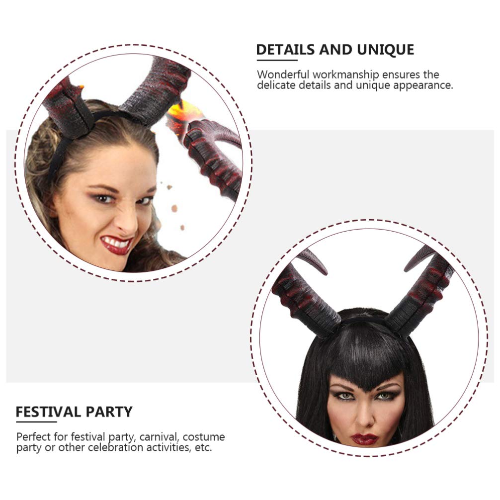 minkissy Demon Horn Headband Black Devil Headband Devil Horn Hair Hoop Carnival Headdress Prop Halloween Cosplay Costume for Adult Dark Red - Image 2
