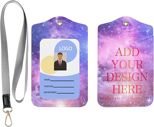 Soporte para tarjetas de identificación de cuero personalizado, personaliza tu logotipo, foto, texto, diseño de 2 caras, funda de piel sintética con