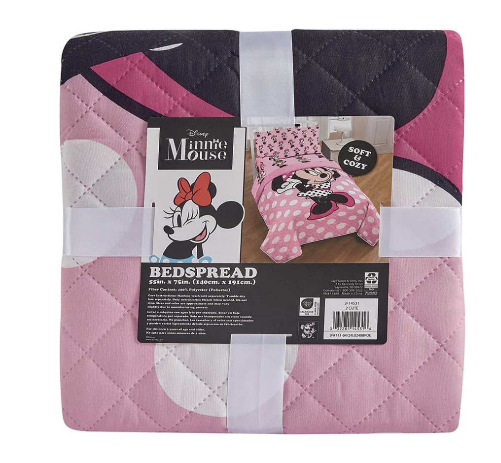 Jay Franco Minnie Mouse 2 Cute Twin Quilted Bedspread Only, Pink