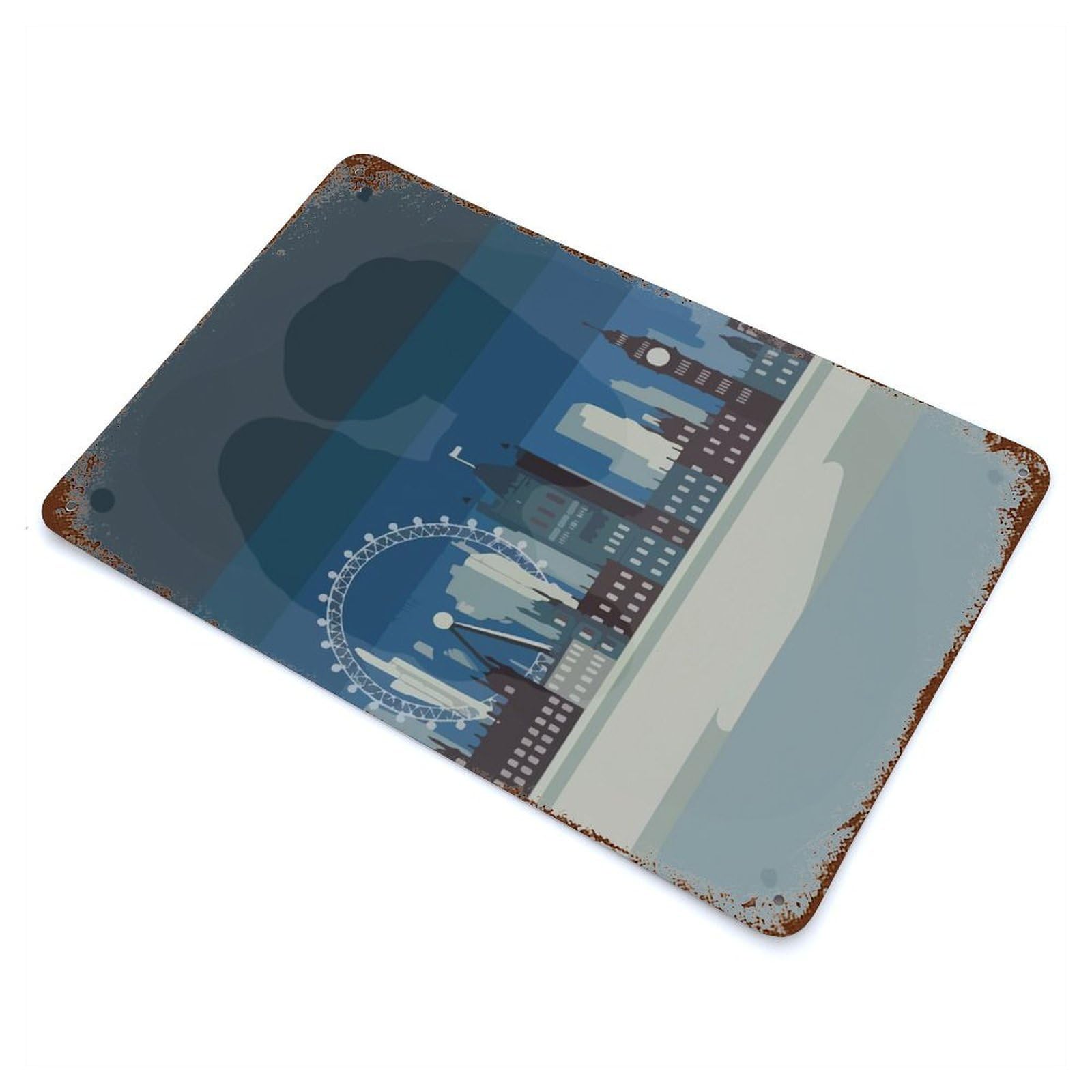 London Skyline Illustration Vintage Metal Tin Sign 11.8"x7.9", Ideal for Cafe, Home Bar And Lounge Decor