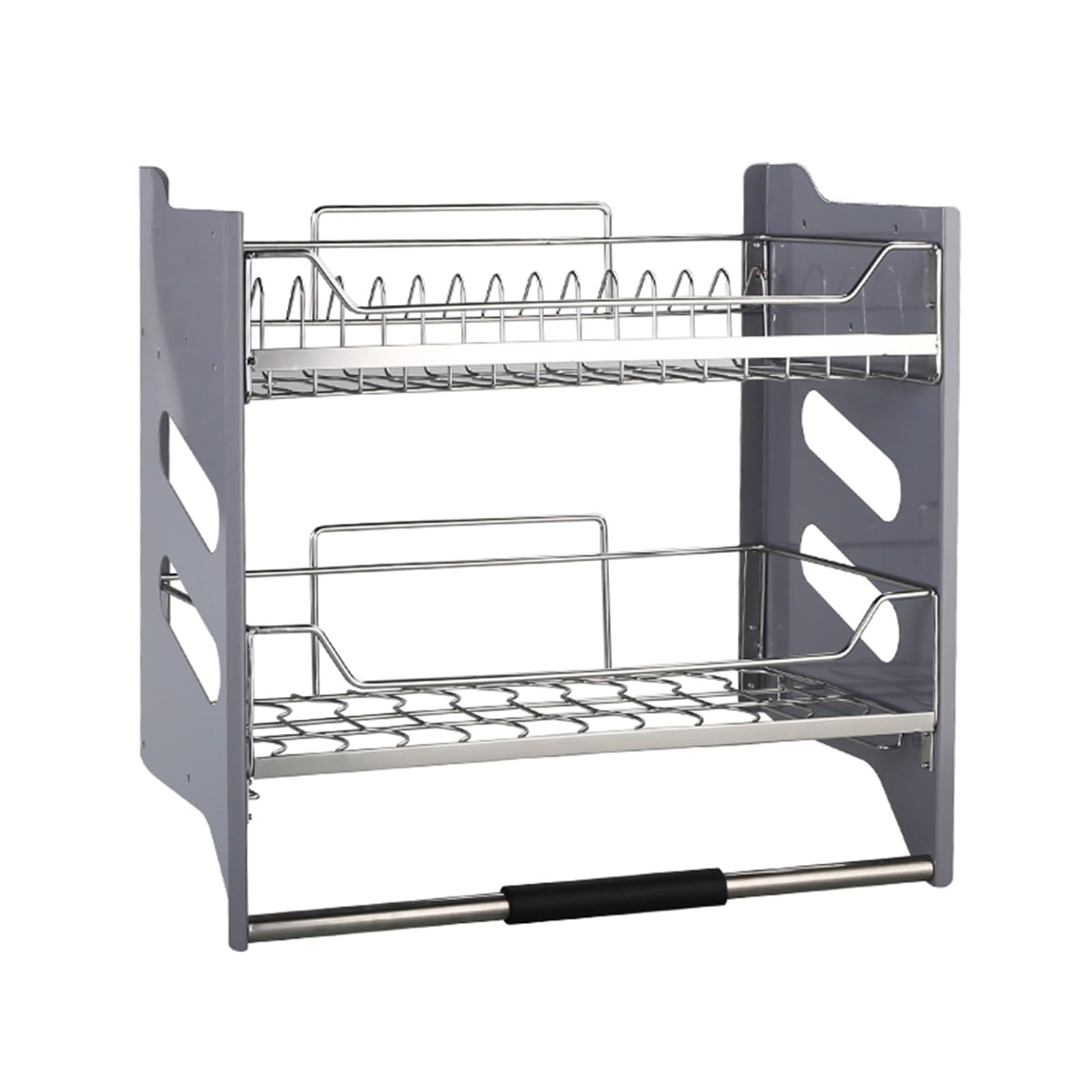 IUokLU Stainless Steel Pull Down Spice and Dish Rack Organizer, Space-Saving Cabinet Storage with Lift-Up & Turn-Open Doors for Kitchen Efficiency(710-720mm)