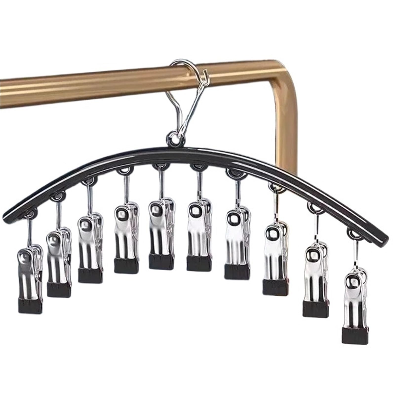 5pcs 10 Clips Stainless Steel Sock Clip Pace-Saving Arc Drying Rack Windproof Non-slip Clothes Underwear Towel Hanger For Home(Black)