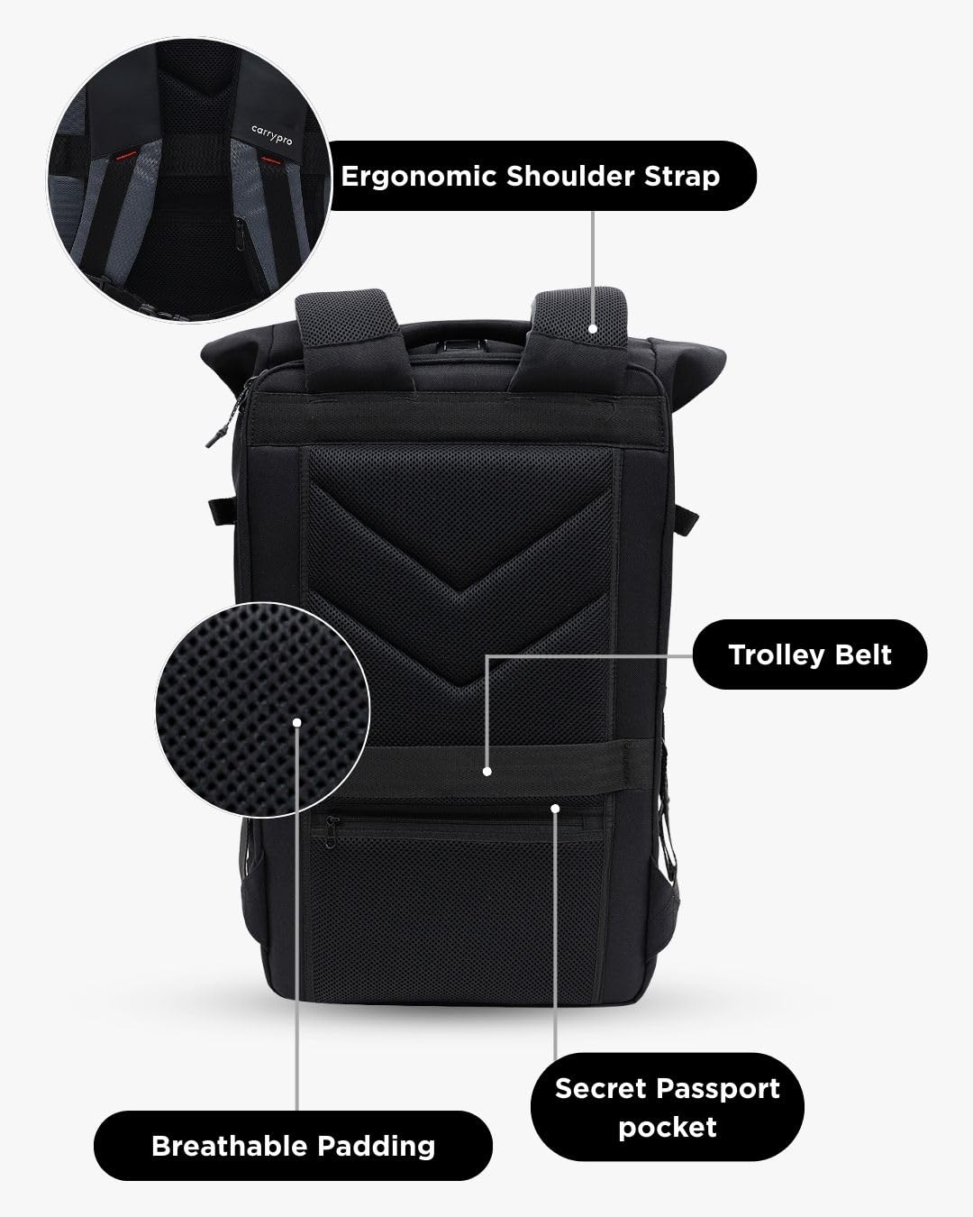 CarryPro HOBO25 V3.0 Roll-Top Zipper Laptop and Camera Travel Backpack (25-30L), Removable Camera Box, Water-Resistant + Raincover, 2-Yr Warranty – For Work, College & Travel (Space Grey) 1