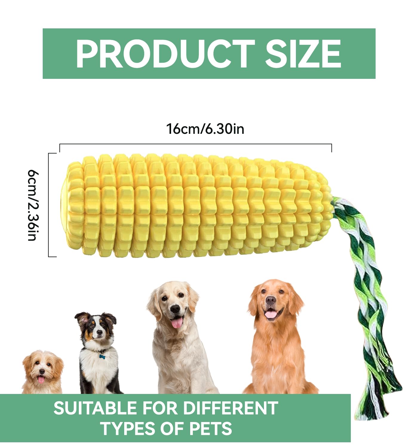Juguete indestructible para perros de maíz de 16 x 6 x 6 cm, juguetes duraderos para masticadores agresivos, juguetes chirriantes de goma para perros, juguetes de dentición para cachorros,