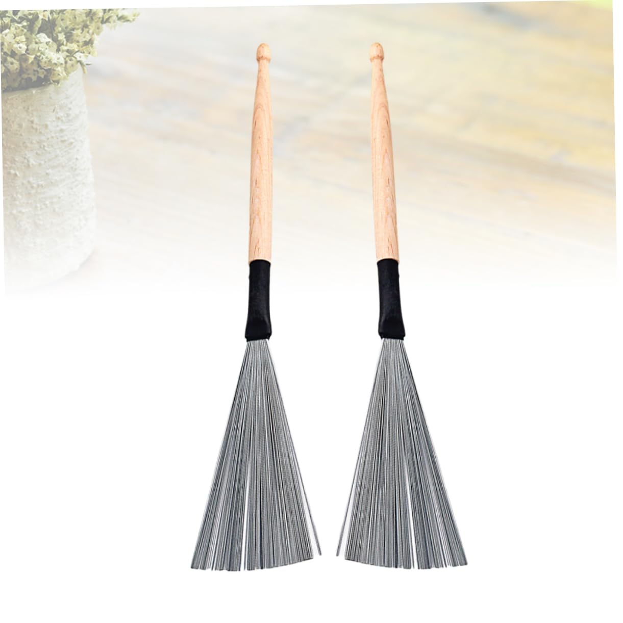 Spazzola Tamburo in Filo D'acciaio 2 Pezzi 222mm Beige | Doppio Lato, Accessori per Batteria Acustica e Jazz, Manico Robusto per Uso Musicale