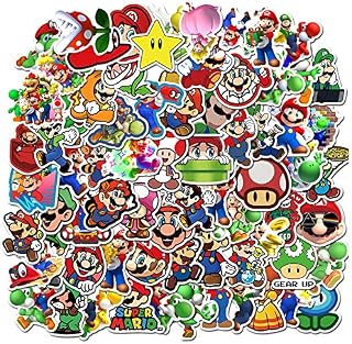 100 PCS Super Mario Bros Stickers Mario Vinyl Waterproof Stickers Cute Cartoon Stickers for Waterbottle, Laptop, Luggage, Skateboard