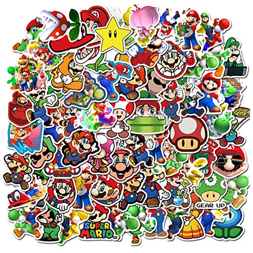 100 pegatinas de vinilo de Mario Bros de Super Mario Bros impermeables para botella de agua,...