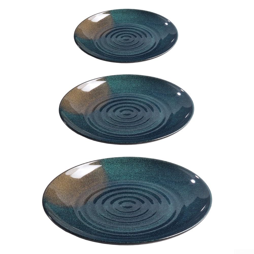 Juego de 6 platos de melamina negra con patrón de ondulación concéntrica reutilizable para barbacoa, picnic, fiesta, servir de 17,5 a 27,8 cm