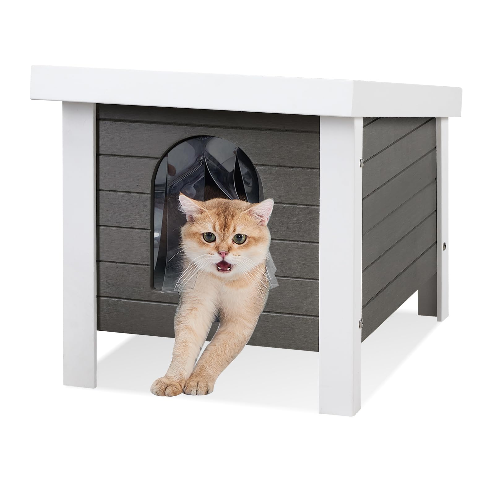 Psilvam Poly Lumber Outdoor Cat House, Weatherproof Cat Houses for Outdoor Cats, Feral Cat Shelter with Vent Plugs for Both Outdoor and Indoor 24" D x