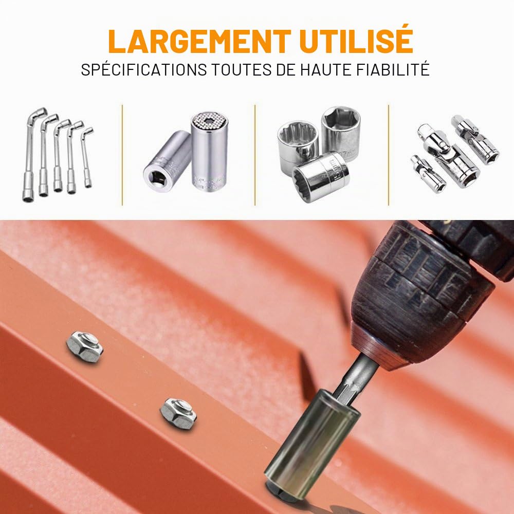 Adaptateur de douille de 8 pièces Jeu de barres de foret hexagonales (1/4,3/8,1/2 po) + Tournevis à angle droit Tournevis électrique Perceuse électrique (1/4 Pouce, poignée hexagonale)