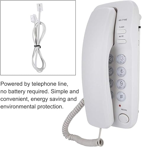 Miniatura 4 de ASHATA Teléfono fijo de montaje en pared, teléfono con cable de pared de escritorio, teléfono compacto con redireccionamiento, teléfono analógico de