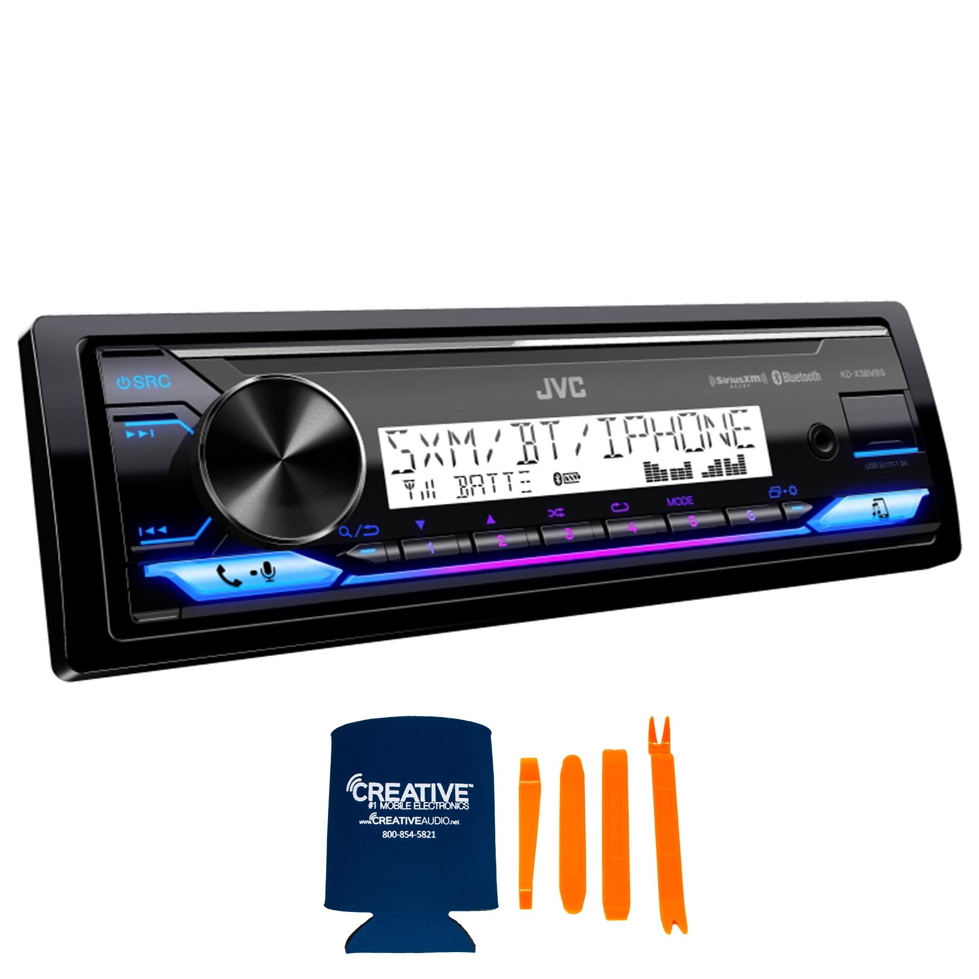 JVC KD-X38MBS Marine Digital Media Receiver with Bluetooth, USB, SiriusXM Ready, Conformal Coated PCB with 2 Pairs KM654L 6.5