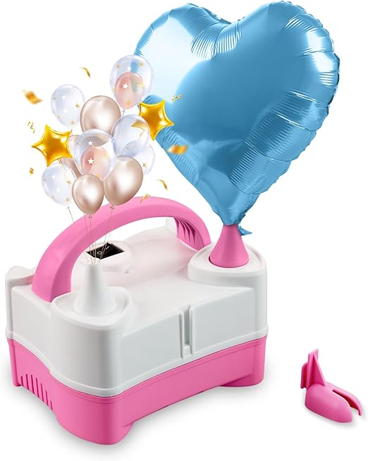 Electric Air Balloon Pump, Portable Dual Nozzle Balloon Inflator with Balloon Tying Tool for Party, Wedding, Birthday and Graduation (Pink)